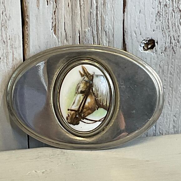 Palamino Horse Belt Buckle Equestrian Mens Vintage Western Style Cowboy Rodeo - Picture 2 of 6